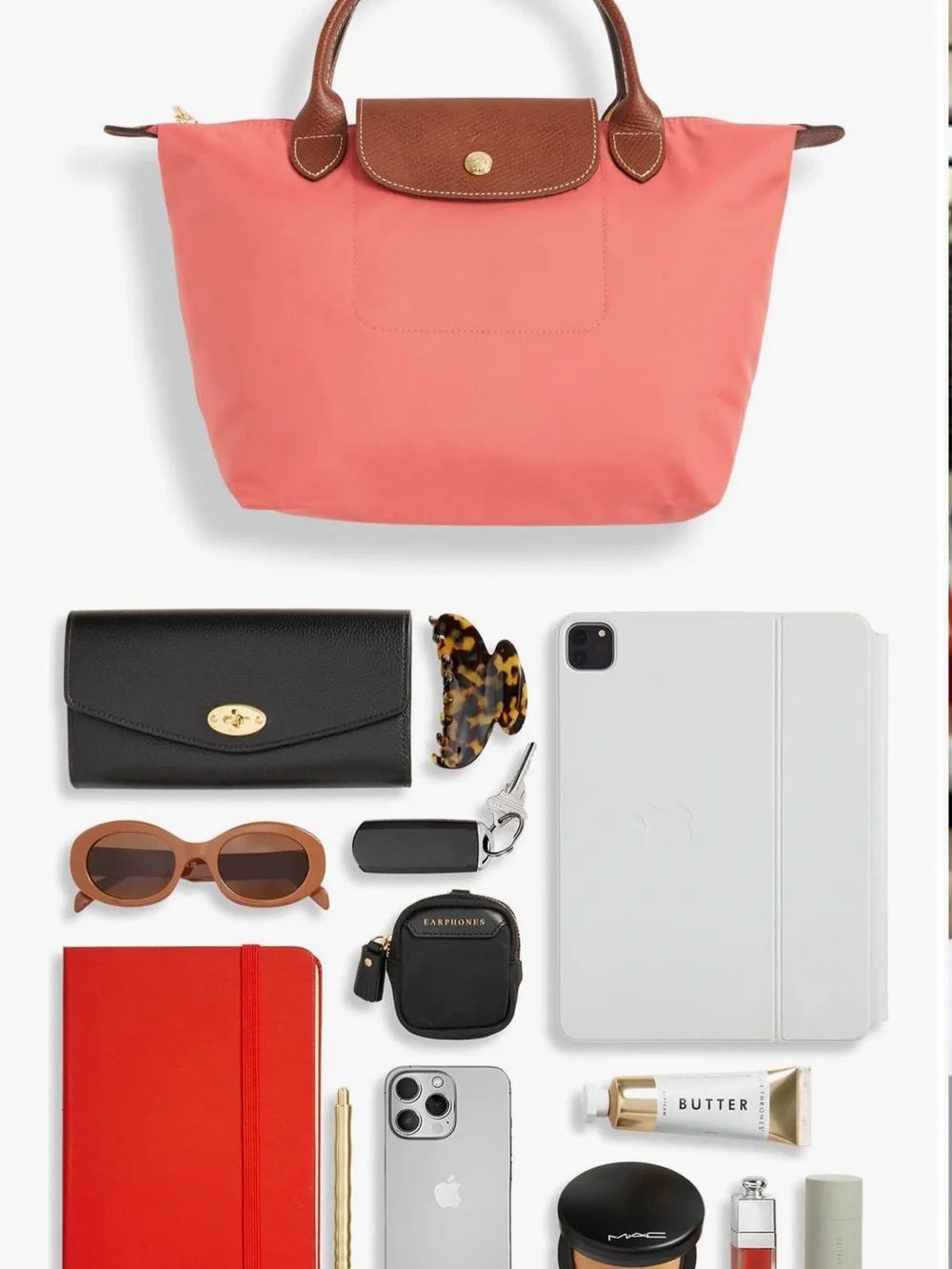 Longchamp Pink Nylon Tote with Brown Leather Trim